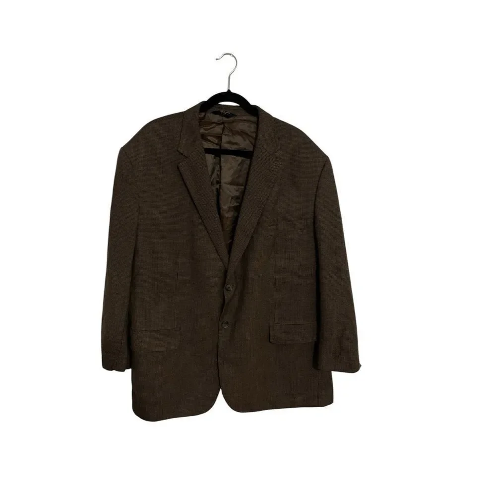 Joseph & Feiss Gold 100% Wool Houndstooth Blazer Suit Jacket 52R 52